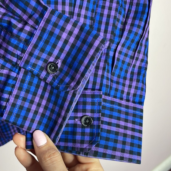 MICHAEL KORS tailored fit mens button down shirt XXL blue black purple NWOT - Picture 4 of 7